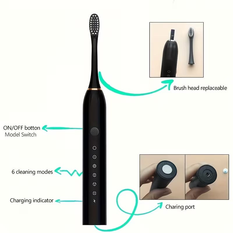 X3 Sonic Electric Toothbrush – USB Rechargeable Waterproof Tooth Brush with 6 Cleaning Modes