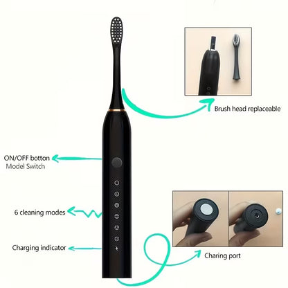 X3 Sonic Electric Toothbrush – USB Rechargeable Waterproof Tooth Brush with 6 Cleaning Modes