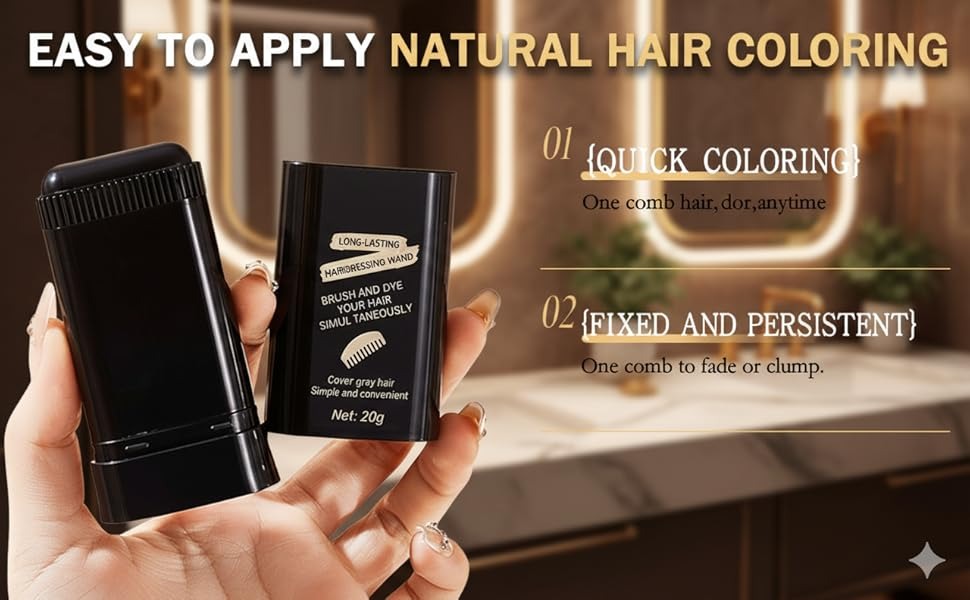 Hair Wax Stick for Flyaways & Grey Hair Coverage | 2-in-1 Hair Styling Wand with Comb | Waterproof Frizz Control & Root Touch Up (20g)